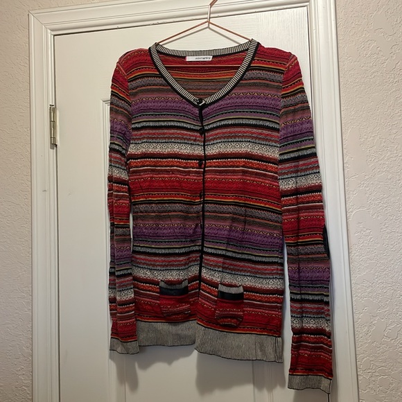 Anthropologie Aldomartins Button Down Cardigan Sweater, Size 10, Leather Accents - Picture 12 of 13